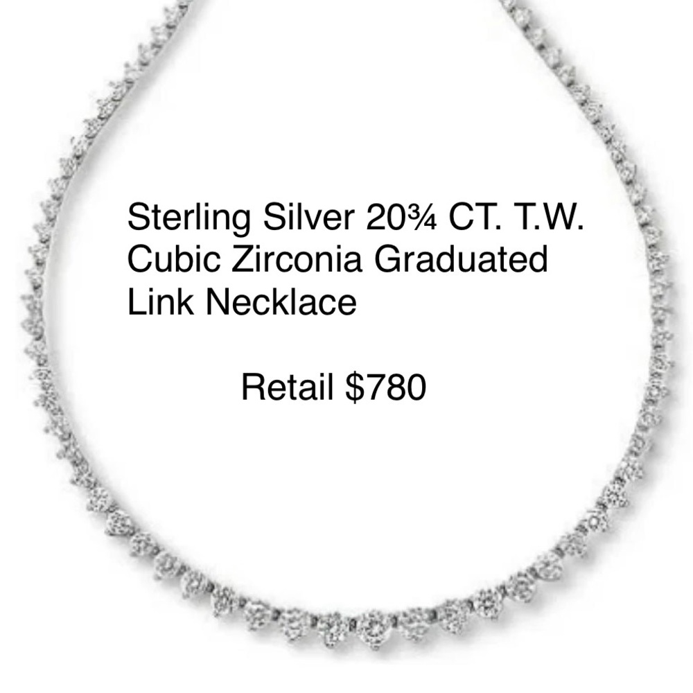 New - Sterling Silver 20¾ CT. T.W. Cubic Zirconia Graduated Link Necklace